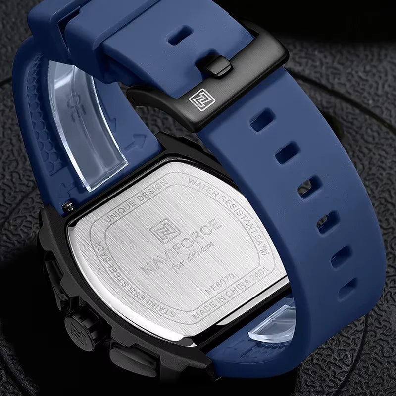 Relojes NAVIFORCE de moda 2025 para hombre, multifuncionales, deportivos, de cuarzo, resistentes al agua 30M, con correa de silicona, reloj de lujo para hombre