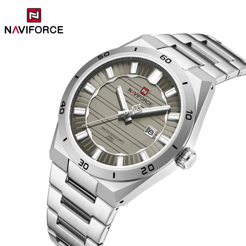 Top Brand NAVIFORCE Mens Quartz Calendar Watch Stainless Steel Band 30M Waterproof Shockproof Night Light Trendy Male Wristwatch