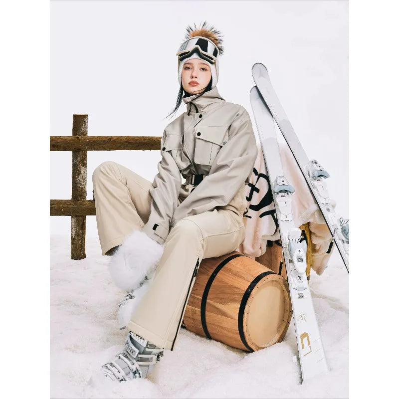 Traje de Esquí de una Pieza Color Caqui para Mujer, con Costuras Selladas 3L, Impermeable, Térmico, Ajustado, para Snowboard