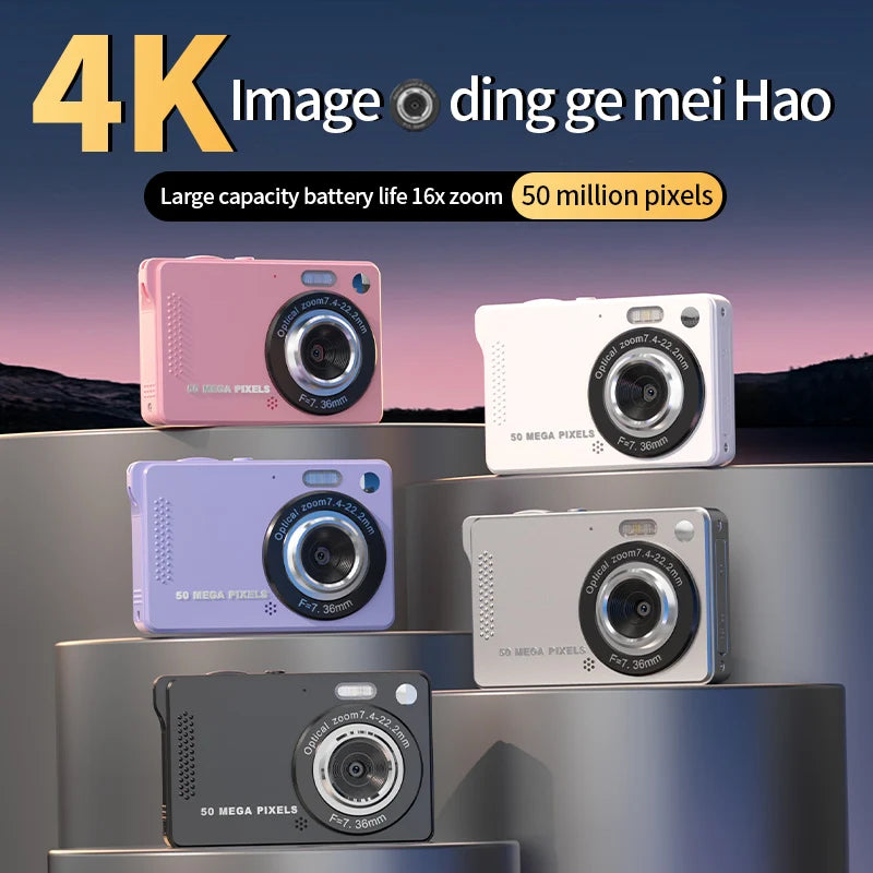 Cámara Digital 4K con Autoenfoque, Cámara para Vlogging HD de 50MP, Cámara para Estudiantes con Pantalla Grande de 2.8'', Videocámara, Cámara para Selfies para Niños y Adultos
