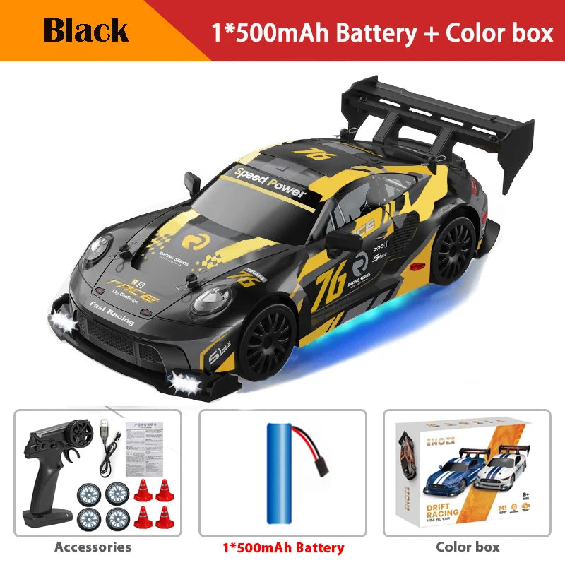 Coche de drift a control remoto 4WD, vehículo de carreras de alta velocidad con luces LED, radio de 2.4GHz, juguete de camioneta todoterreno 4x4 para niños