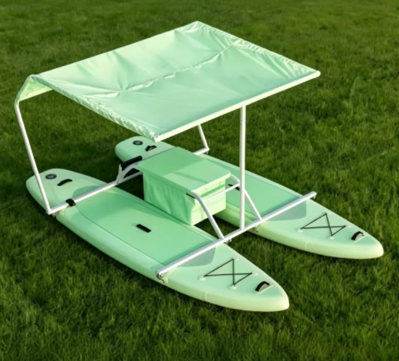Bote Inflable Personalizable Canopy Cat - Catamarán con Remos y Toldo, Motor Eléctrico Listo para Aventuras Acuáticas