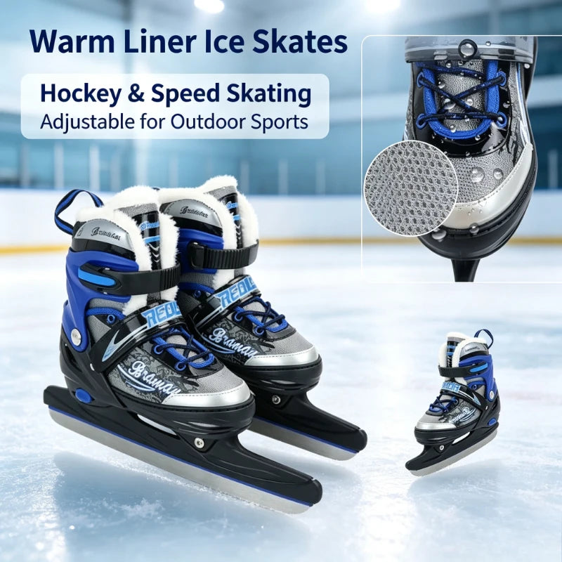 Patines de hockey sobre hielo ajustables para niños y adultos, patines de velocidad para pista corta, forro polar grueso, carcasa rígida anticolisión