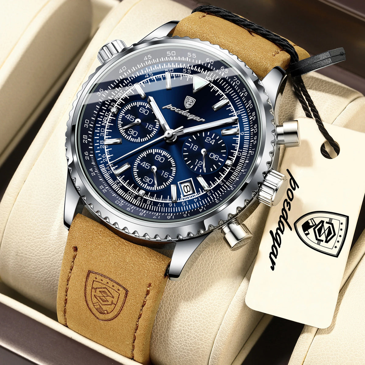 Reloj de pulsera para hombre POEDAGAR de lujo, cuarzo, resistente al agua, luminoso, con cronógrafo de fecha, correa de piel, estilo militar y deportivo