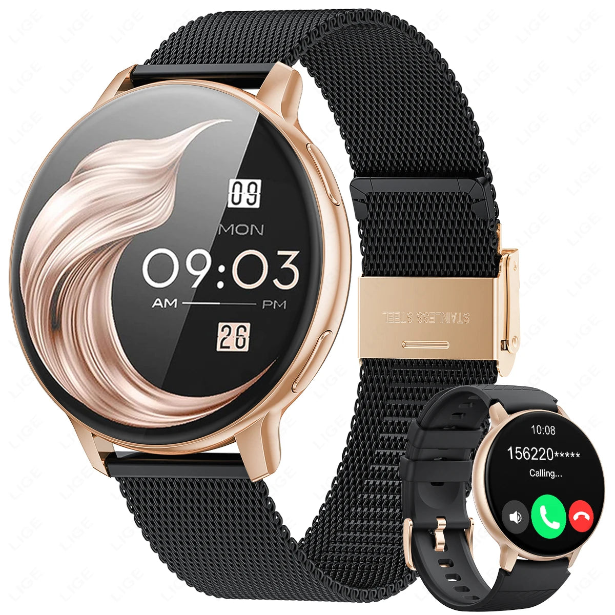 LIGE 2026 Nuevo Reloj Inteligente AMOLED con Llamada Bluetooth AOD, Reloj Deportivo Impermeable con Monitor de Frecuencia Cardíaca y Sueño, Regalo para Hombres y Mujeres