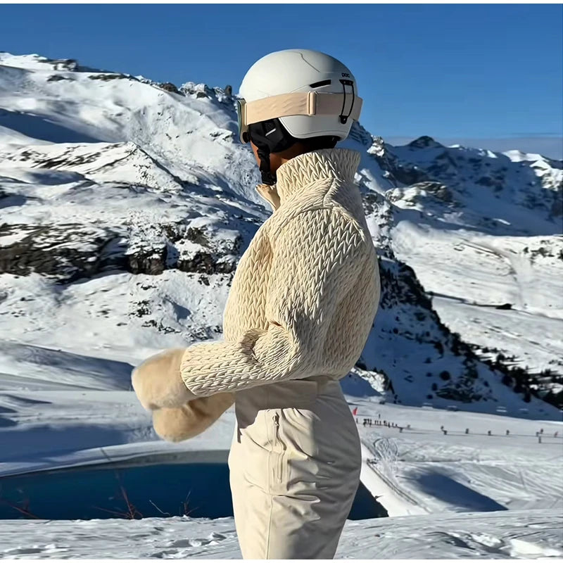 Traje de esquí de una sola pieza con textura para mujer, cuello alto, cierre con cremallera, cinturón, mono de snowboard, ropa de esquí de invierno aislada y cálida para actividades al aire libre.