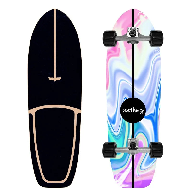 Patineta Profesional de Surf sobre Tierra de 32'' con Ejes de PU CX4, Tabla de Madera de Arce Multicapa sin Descenso para Niños y Adultos, Ideal para Principiantes y Práctica de Esquí