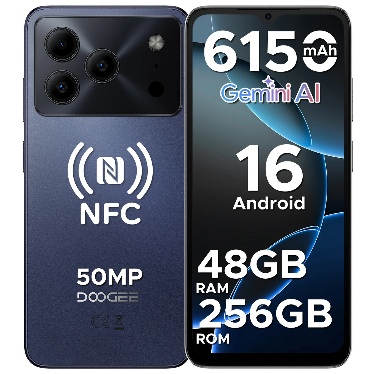 Teléfono inteligente DOOGEE Note56 Plus VIP Edition Android 16 Gemini AI, batería de 6150 mAh, 48 GB de RAM (6+42), 256 GB de ROM, cámara de 50 MP