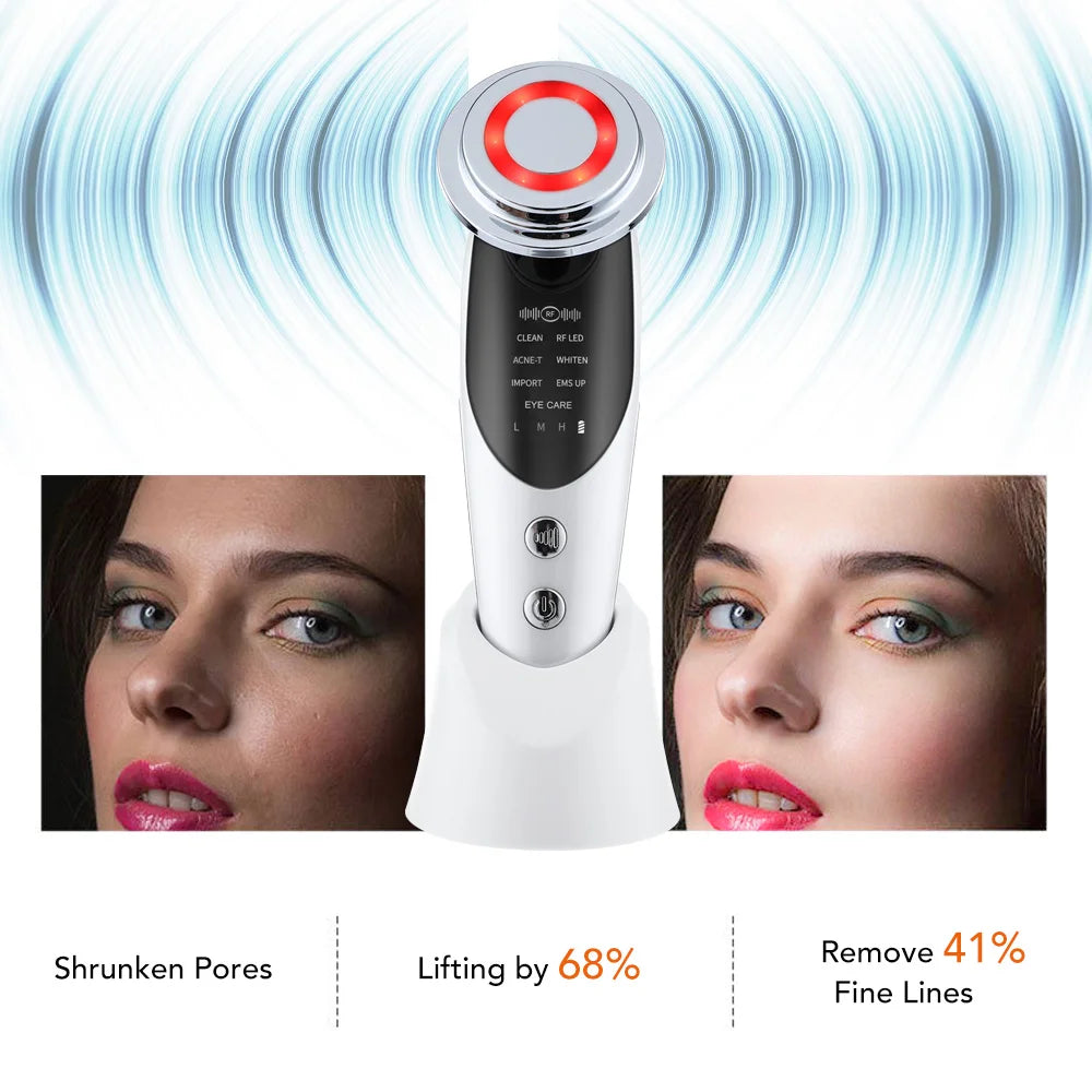 Dispositivo de Estiramiento Facial 7 en 1, microcorriente EMS, rejuvenecimiento de la piel, LED, masajeador reafirmante para el cuello, aparato de cuidado de belleza Facial