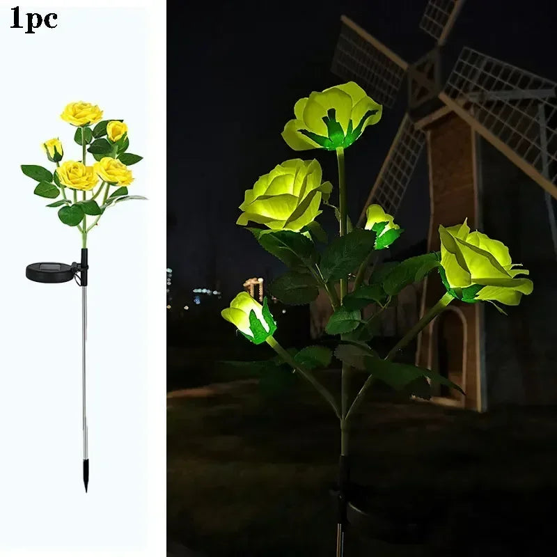 LED Artificial Rose Flower Holiday Garden Ground Light Summer Wedding Party Outdoor Yard Patio Decoration Solar Lawn Lamp
