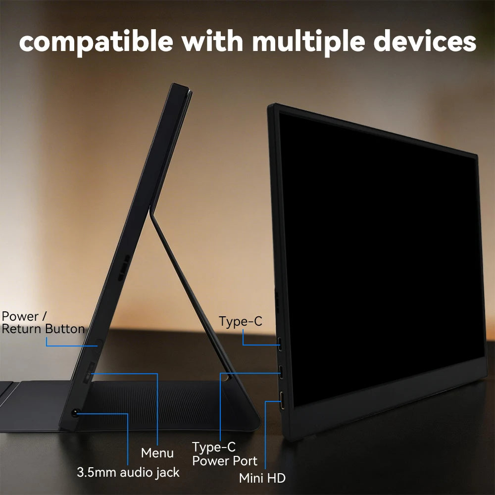 Monitor portátil SOYO SY15FN60, pantalla LCD FHD de 15.6 pulgadas 1080P 60Hz, 72% sRGB, pantalla externa de 300cd/m² para laptop, Xbox, PS5, Switch, TV box, teléfono celular y PC; monitor portátil de viaje con conexión p