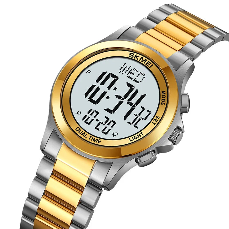 Skmei Mens Led Chronograph Bracelet Watches Luxury Stainless Steel Band 30M Waterproof Dual Time Zone Digital Sports Wristwatch