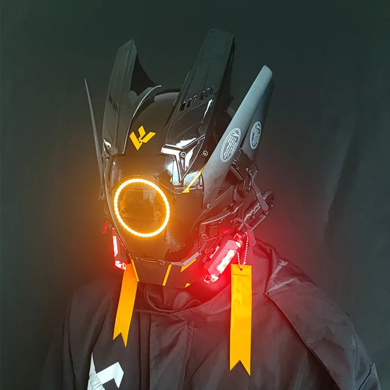 Máscara Cyber punk LED peinado trenza Halloween Navidad juego de rol casco fiesta regalo para adultos ﻿