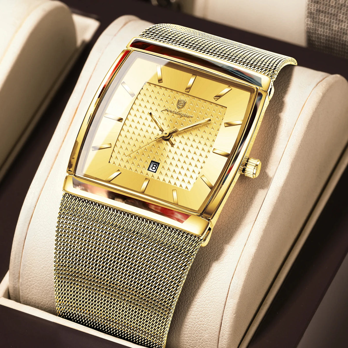Reloj casual para hombre POEDAGAR, elegante, resistente al agua, de malla de acero inoxidable, con fecha luminosa y movimiento de cuarzo