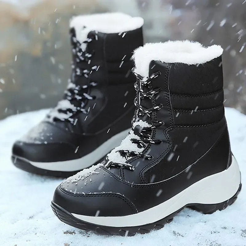 Zapatos de invierno botas impermeables botas de nieve para mujer botines cálidos de felpa para mujer botas altas hasta el muslo con plataforma de felpa para invierno