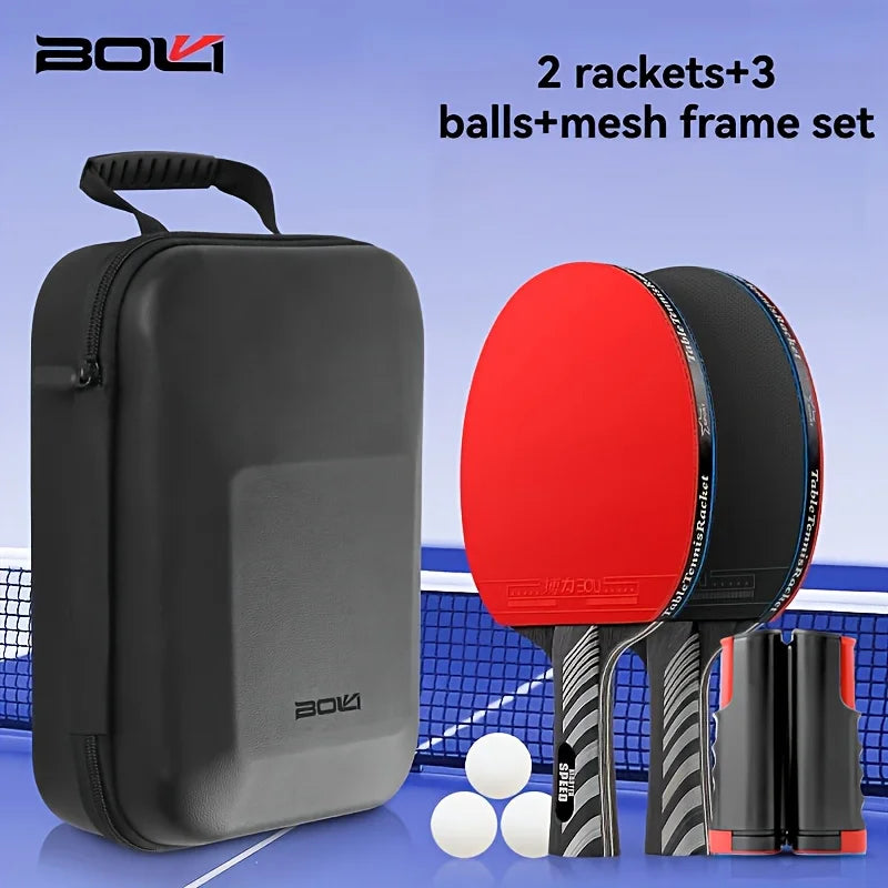 Juego de Raquetas de Tenis de Mesa Boli de Dos Palas y Tres Bolas, Estuche Rígido de Cuero, Juego de Raquetas de Tenis de Mesa Profesionales de Madera Sólida de Siete Capas