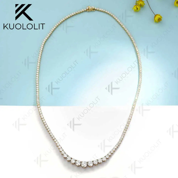 Kuololit-collar de tenis graduado de moissanita para mujer, 8 quilates, oro sólido de 18 quilates, 14 quilates, 10 quilates, para aniversario, compromiso, regalos de navidad