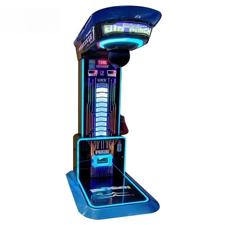 Máquina de arcade de boxeo eléctrica azul índigo con pantalla superior y base
