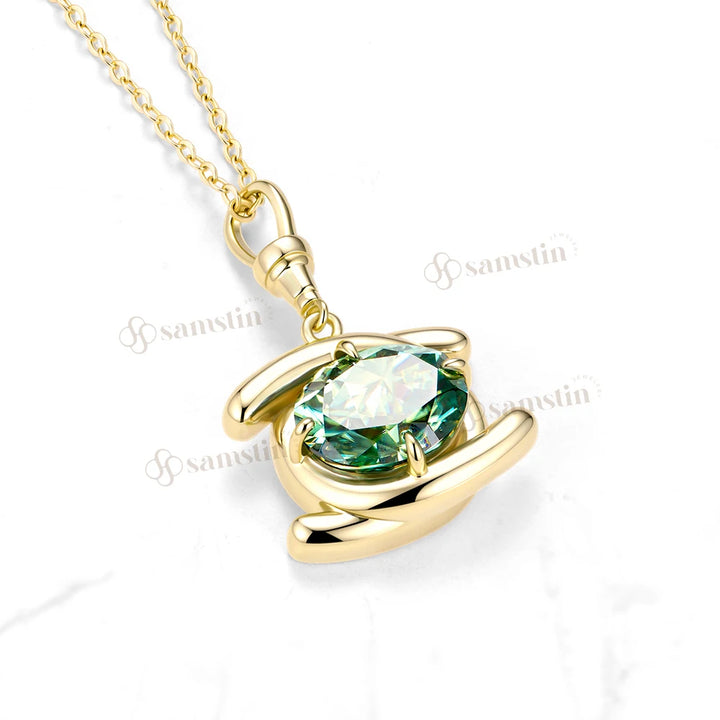 Collar Samstin con Moissanita Ovalada Cian de 5CT para Mujer, Collar de Oro Amarillo Sólido de 14K 10K 585 para Regalo de Navidad, Cadena Personalizada