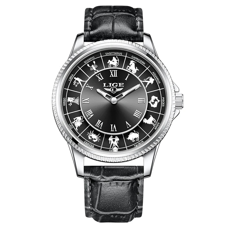 LIGE Reloj de cuarzo de lujo para hombre, nuevo diseño de moda, constelación, resistente al agua 30M, luminoso, regalo creativo para hombre