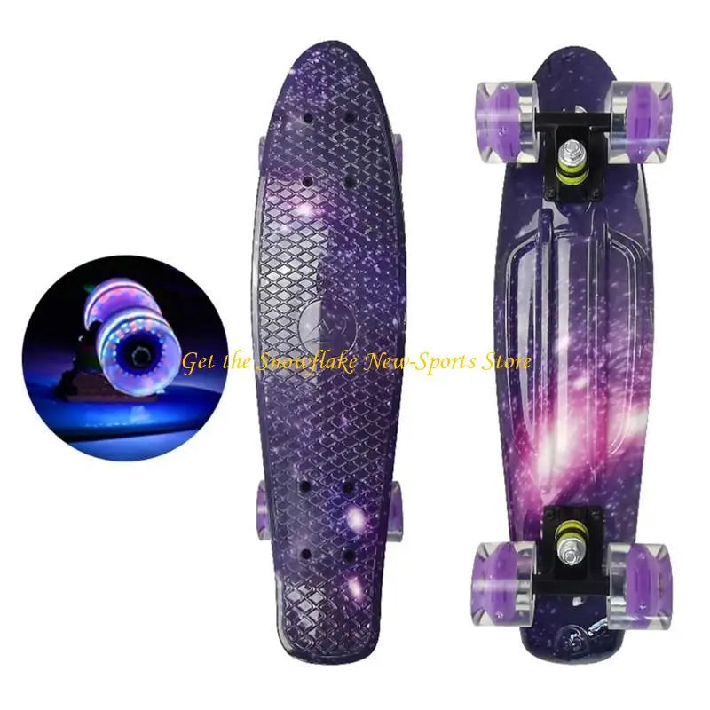 Patineta Completa Mini Cruiser de 22 Pulgadas, Longboard con Ruedas Luminosas, Patineta Fishboard para Adultos, Niños y Adolescentes