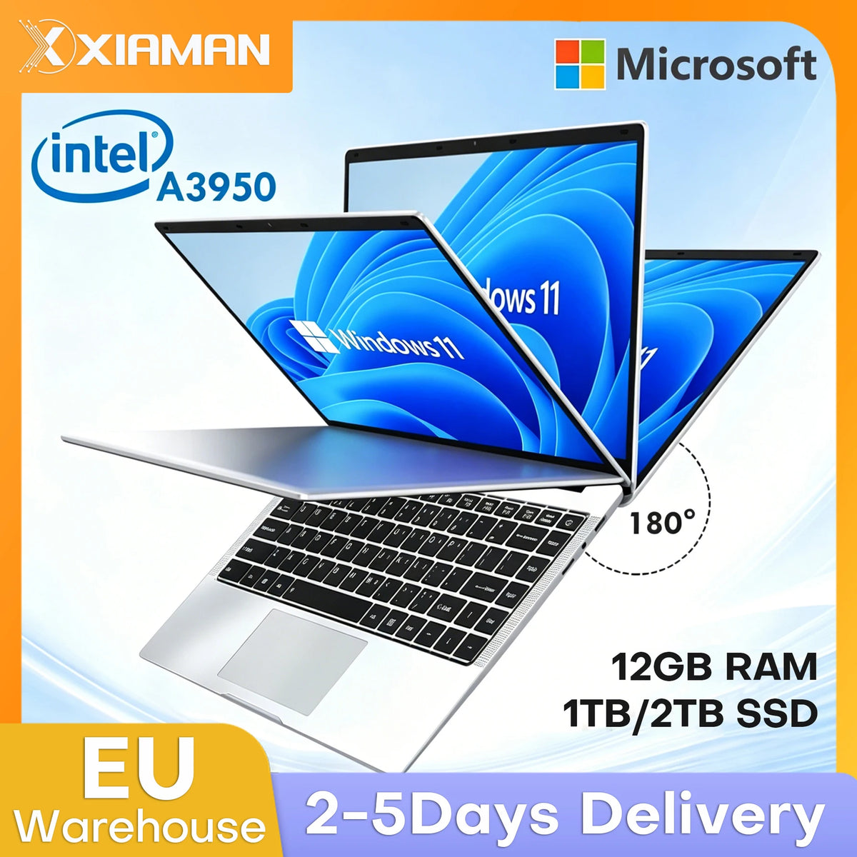 Ordenador portátil Xiaman New de 14,1", Windows 11, Intel Atom A3950, notebook 2026, 12 GB de RAM, SSD de 512 GB/1 TB, 1920*1080P, ordenador de oficina