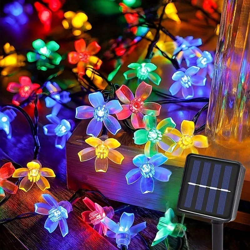 Guirnalda de luces LED solares para exteriores con flores de cerezo, 8 modos de iluminación, decoración solar para camping, jardín y Navidad