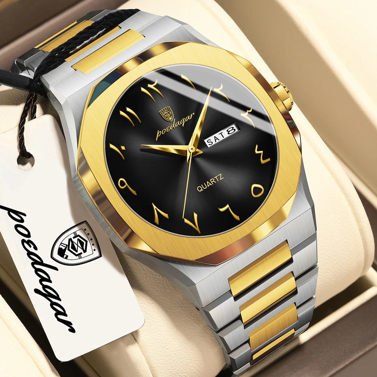 Reloj para hombre POEDAGAR original de cuarzo, resistente al agua, con fecha y día, estilo elegante, empresarial, de acero inoxidable