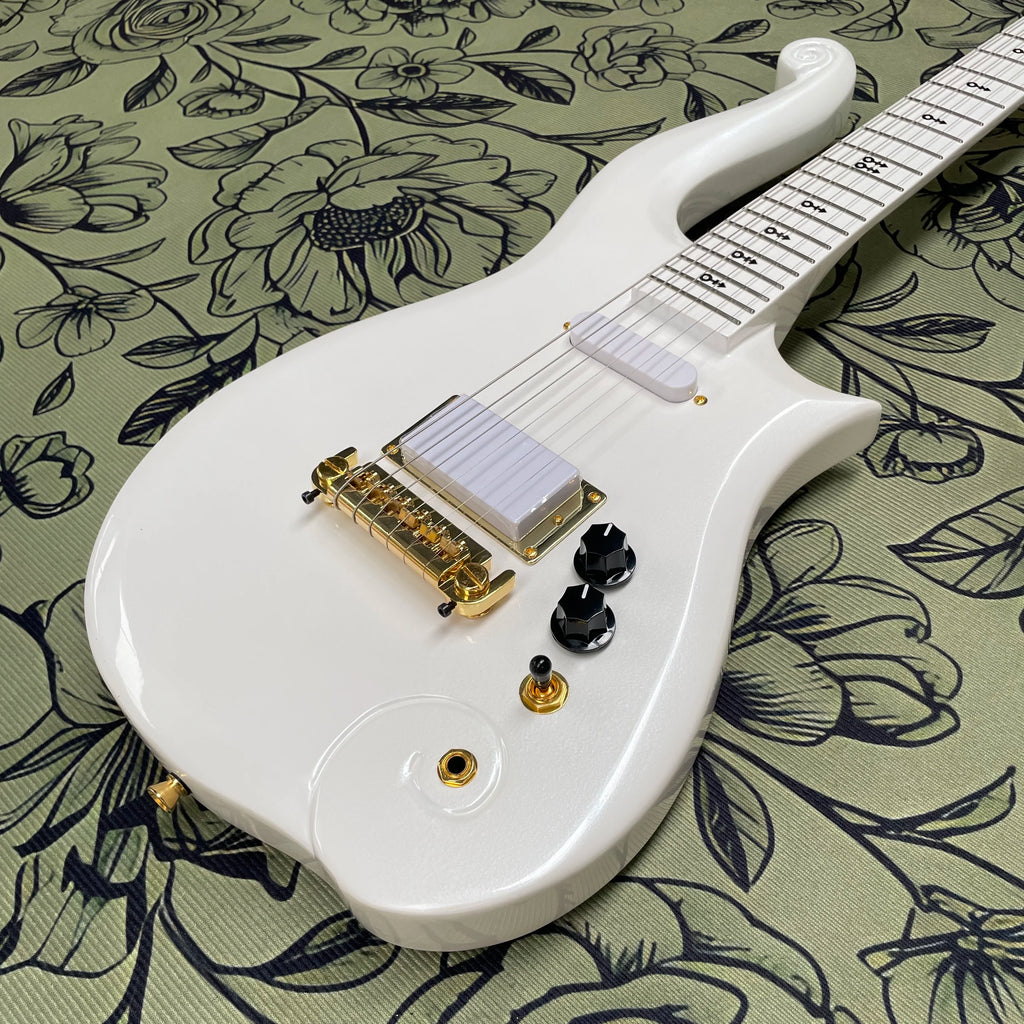 Guitarra Eléctrica White Cloud Prince, Diapasón de Arce con Herrajes Dorados, Guitarra Eléctrica Ideal para Principiantes