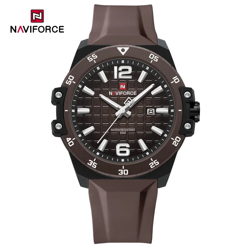 NAVIFORCE 50m Waterproof Men's Watch Silicone Strap Quartz Movement Stylish Fashion Casual Sports Wristwatch for Male Gift