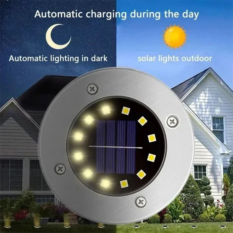 4 piezas de luces solares de disco para jardín al aire libre, luz solar subterránea, luz de cubierta, foco enterrado, lámpara LED solar