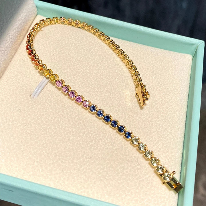 Aazuo-Joyería de lujo para mujer, pulsera clásica de oro amarillo de 18K con zafiros naturales, elegante y moderna, para fiesta de compromiso