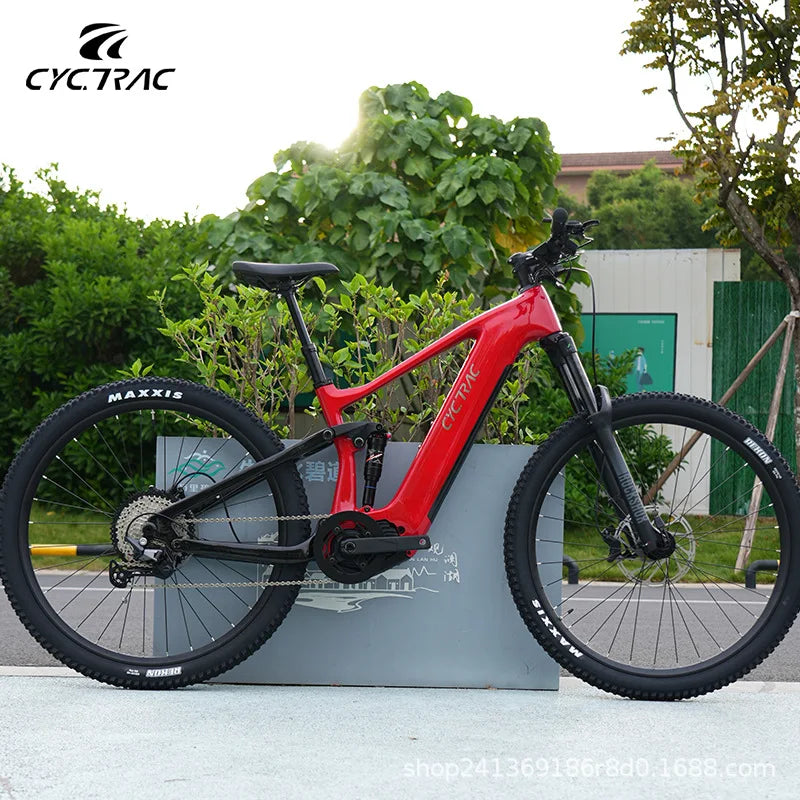 Bicicleta eléctrica de fibra de carbono, doble suspensión trasera, bicicleta de montaña eléctrica