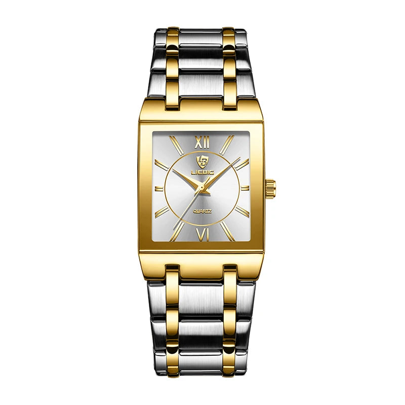 Reloj LIEBIG para hombre, de lujo, con correa de acero, movimiento de cuarzo dorado, resistente al agua, reloj de pulsera dorado para mujer, reloj masculino.