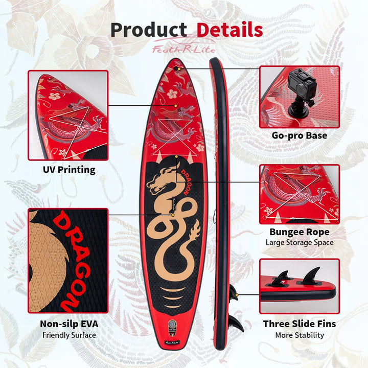 Funwater SUPFR17S: tabla de paddle surf inflable, conjunto de 350x84x15 cm, capacidad de 180 kg, tabla de paddle surf roja, soporte para cámara de acción, tabla de surf para paseos, yoga acuático, pesca, deportes acuático