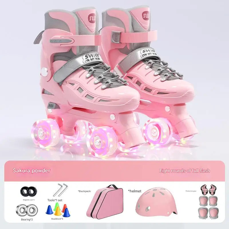 2025 patines de doble fila para niños y niñas, zapatos de Skate de 4 ruedas para principiantes, patinaje al aire libre, zapatillas Quad, tamaño ajustable 30-41