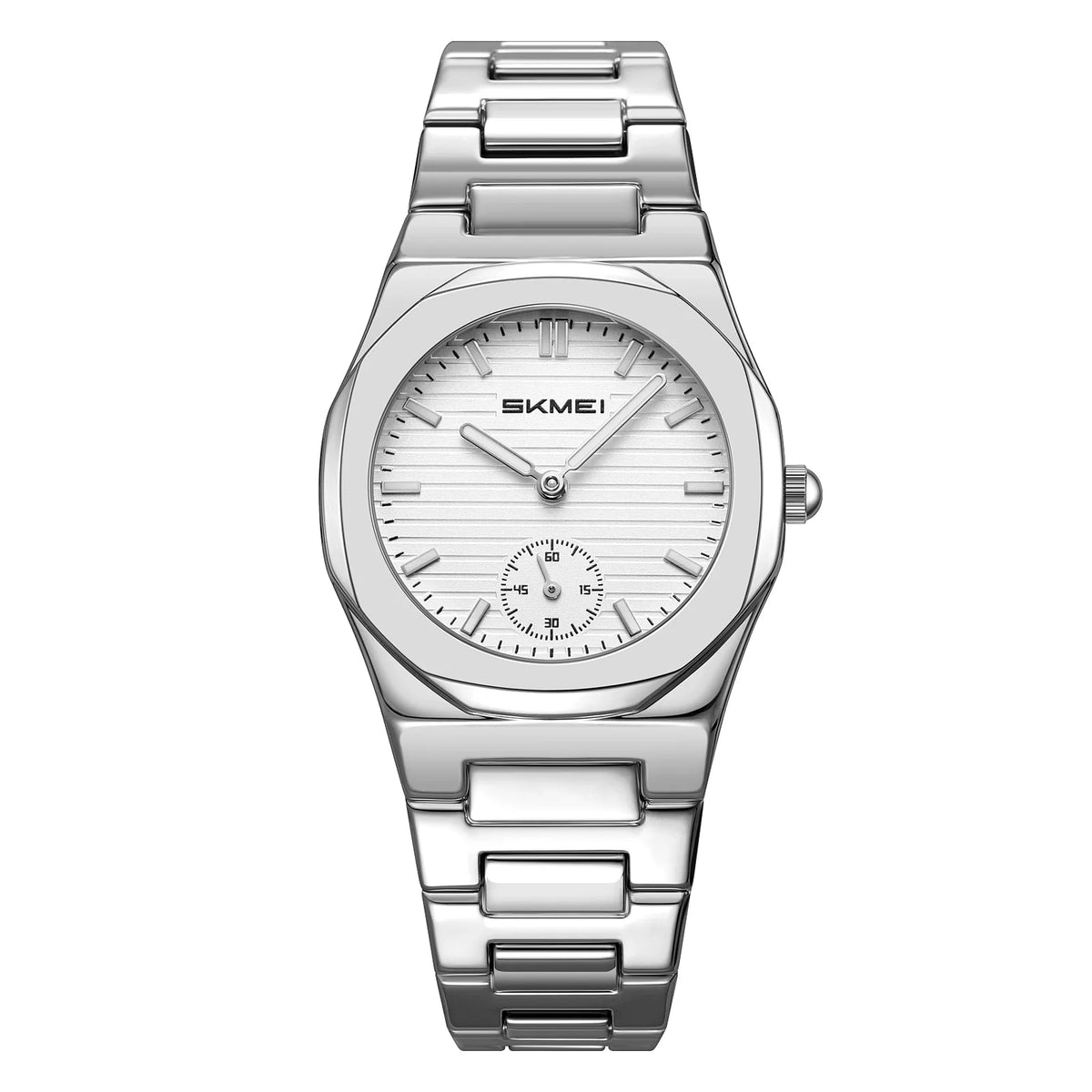 Reloj de cuarzo para mujer SKMEI con caja octogonal, brazalete de aleación de zinc, esfera de rayas horizontales, pequeño, resistente al agua, estilo ejecutivo 2681