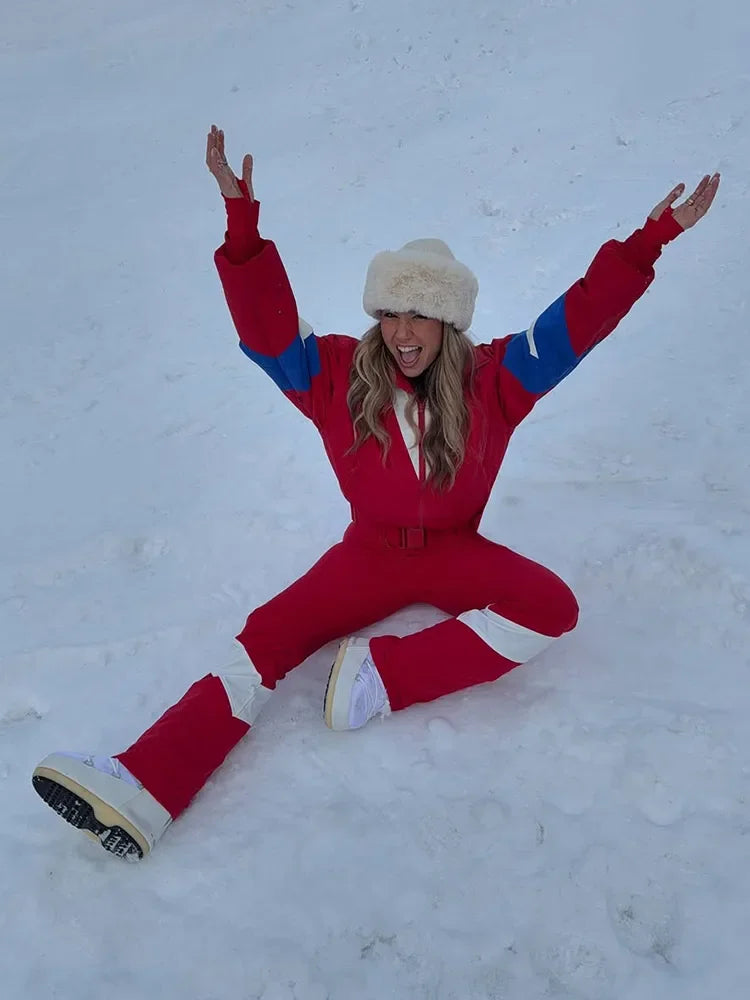 Ropa de esquí para mujer, mono, traje de esquí impermeable, prendas de vestir con capucha, trajes gruesos, ropa de nieve ajustada de manga larga para invierno y exteriores