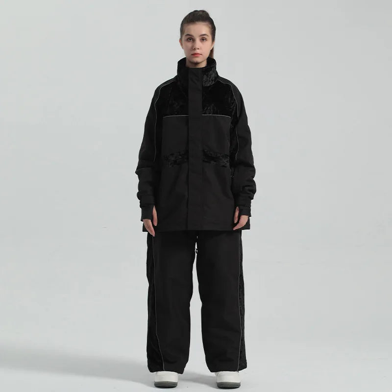 Nuevo traje de esquí para hombre y mujer, Color sólido, invierno, exterior, resistente al viento, impermeable, cremallera, traje de esquí deportivo cálido