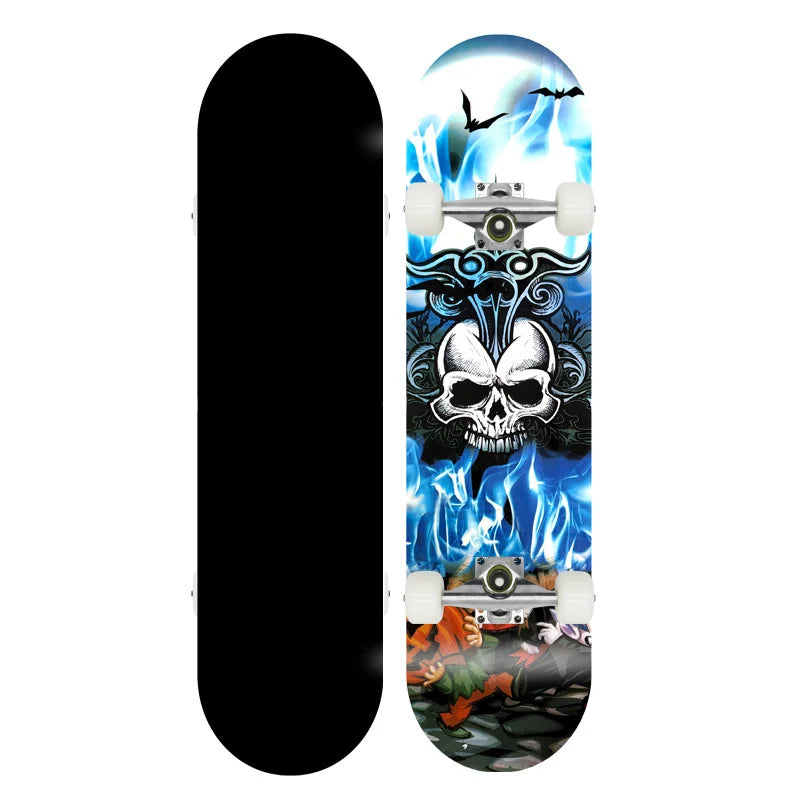 Patineta Profesional de Madera de Arce para Trucos de Doble Kick, Skateboarding Urbano, 80 cm, Ejes de Aluminio, Ruedas de PU Suaves, Patineta Completa