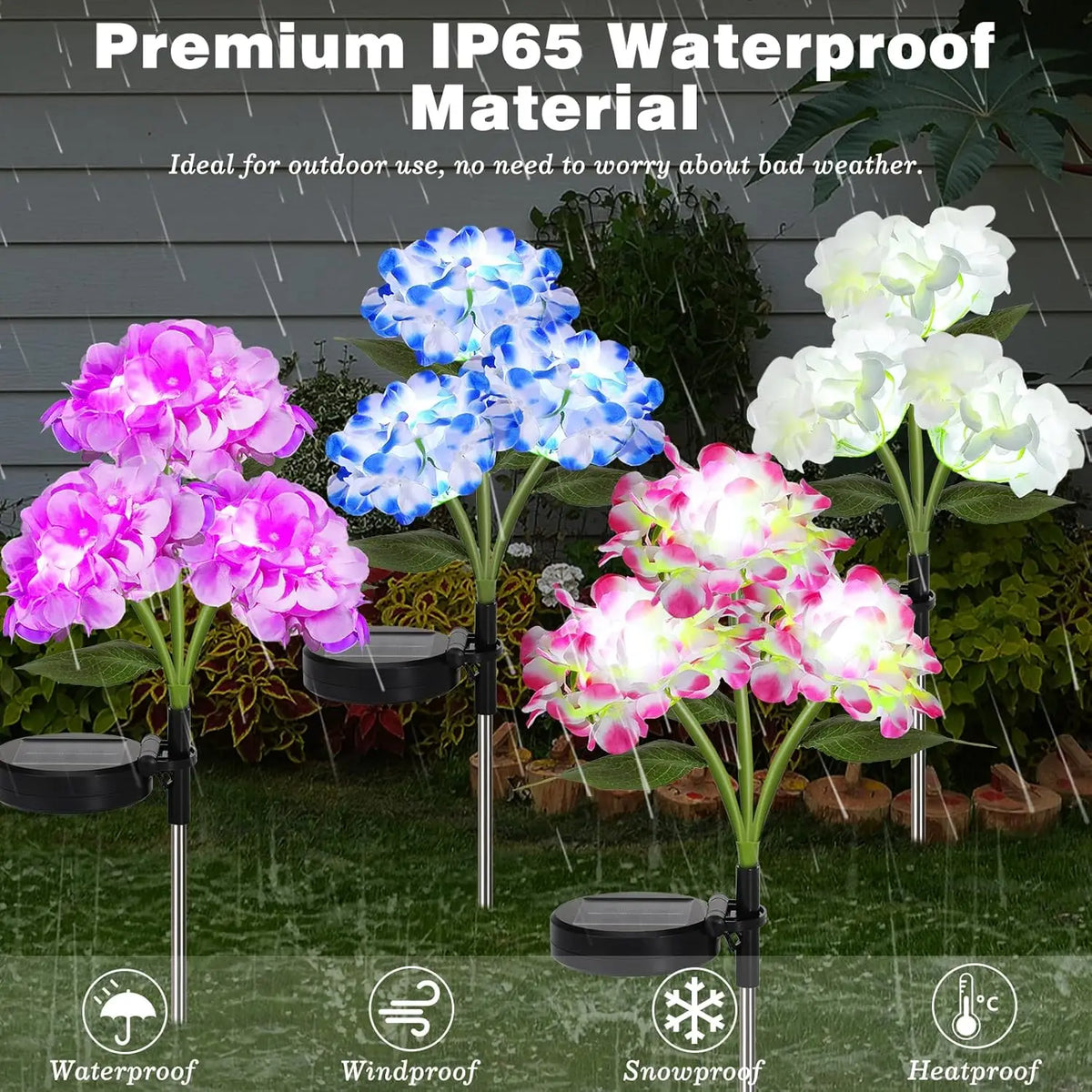 Luz LED de hortensia con energía solar, lámpara de jardín artificial realista, lámpara de césped semi-empotrada para patio exterior y caminos