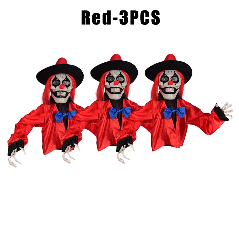 Accesorio de payaso con activación por movimiento, ojos LED brillantes y sonido de risa, decoración de Halloween para exteriores para jardines embrujados