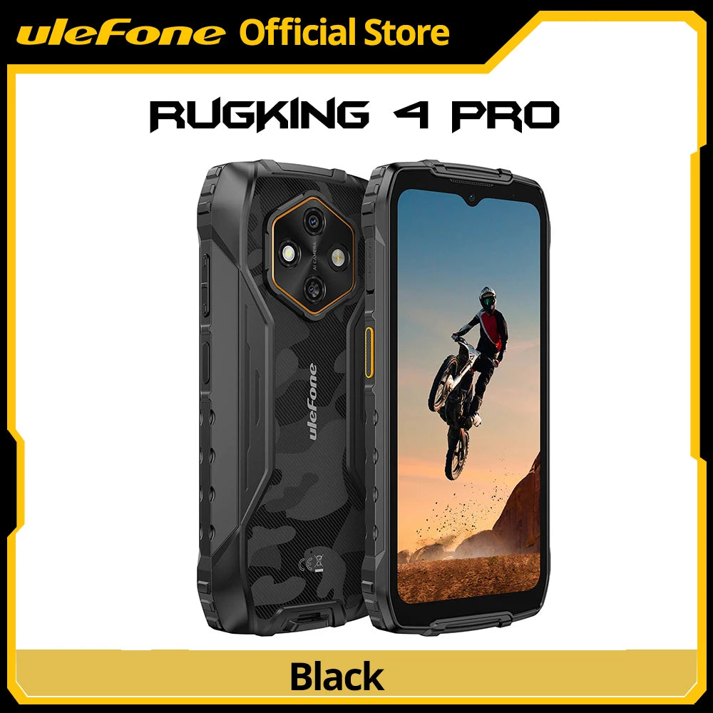 Teléfono resistente Ulefone RugKing 4 Pro, Android 15, hasta 16 GB+256 GB, smartphone resistente al agua, 10200 mAh, cámara de 48 MP, NFC, versión global, 6.56", 120 Hz