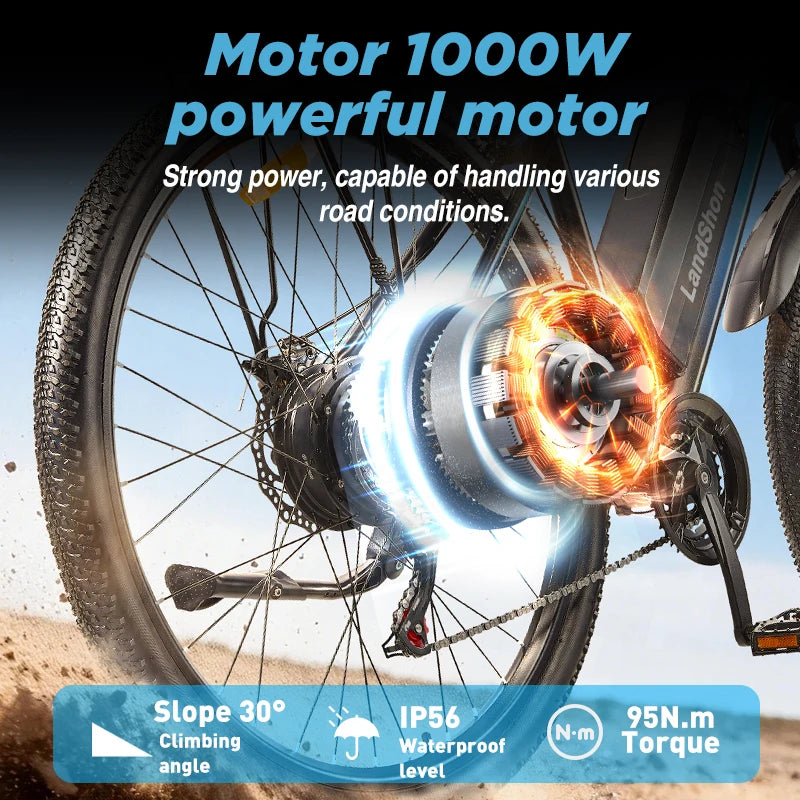 Bicicleta eléctrica K29 de 29 pulgadas, motor de 1000 W, batería de 48 V 6 Ah, 45 km/h, cuadro de aleación de aluminio, 21 velocidades, para adultos, montaña y uso urbano