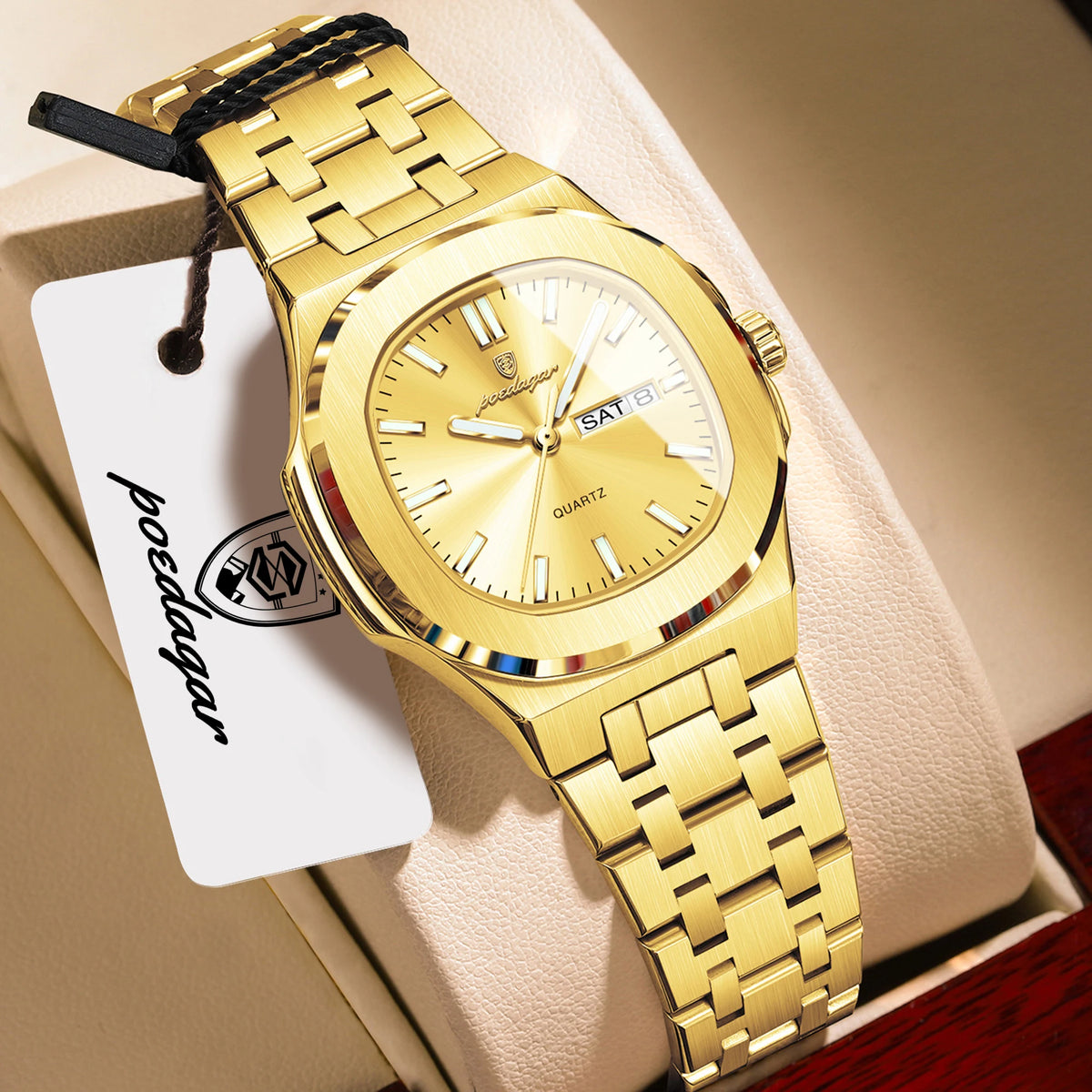 Reloj de pulsera de moda POEDAGAR para mujer, luminoso, resistente al agua, con fecha y día, de cuarzo, elegante, de acero inoxidable, reloj para mujer, regalo