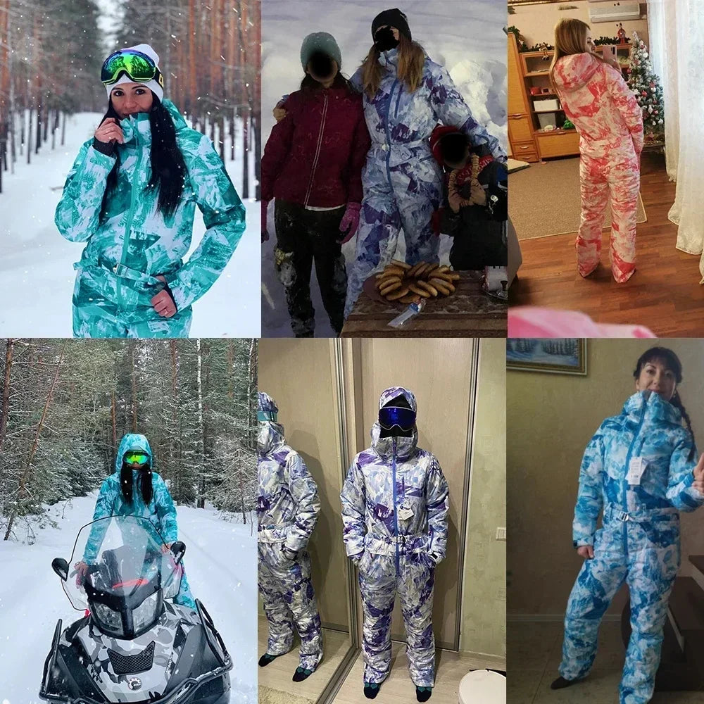 Trajes de esquí de una pieza para mujer, monos deportivos de invierno, traje de Snowboard impermeable, mono de nieve para mujer, ropa de esquí cálida con capucha, 2025