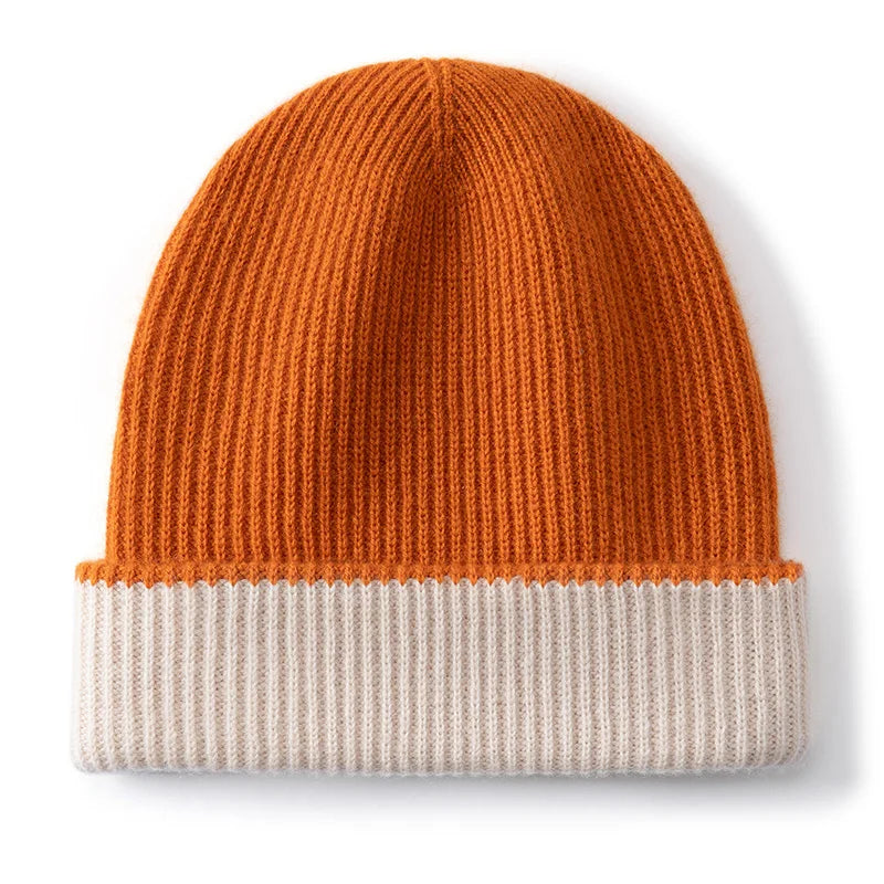 Gorros de invierno para mujer/hombre, gorro de cachemira cálido y casual para exteriores, gorro de punto de dos capas con diseño de patchwork, gorro unisex con borde reforzado.