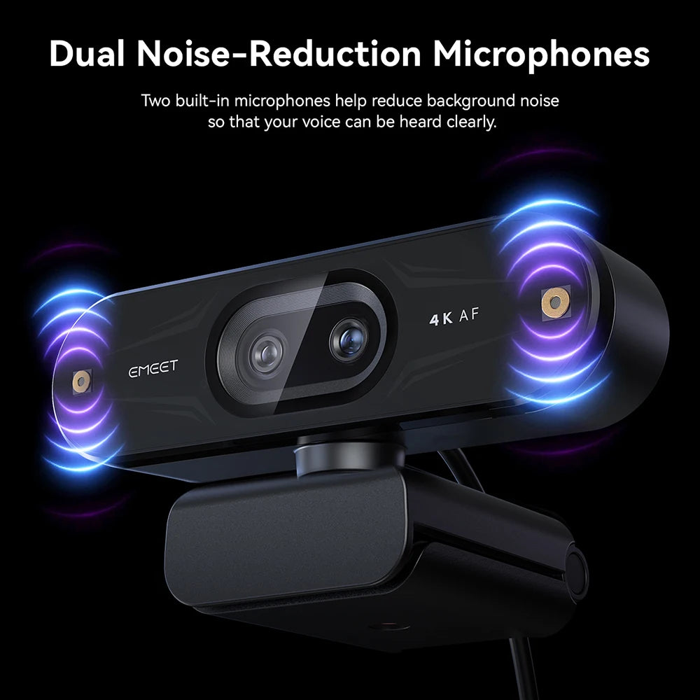 Cámara Web 4K 1080P 60fps EMEET C60E, Cámara USB Binocular 4K con Luz RGB para Streaming/Juegos, Cámara de Video para Computadora