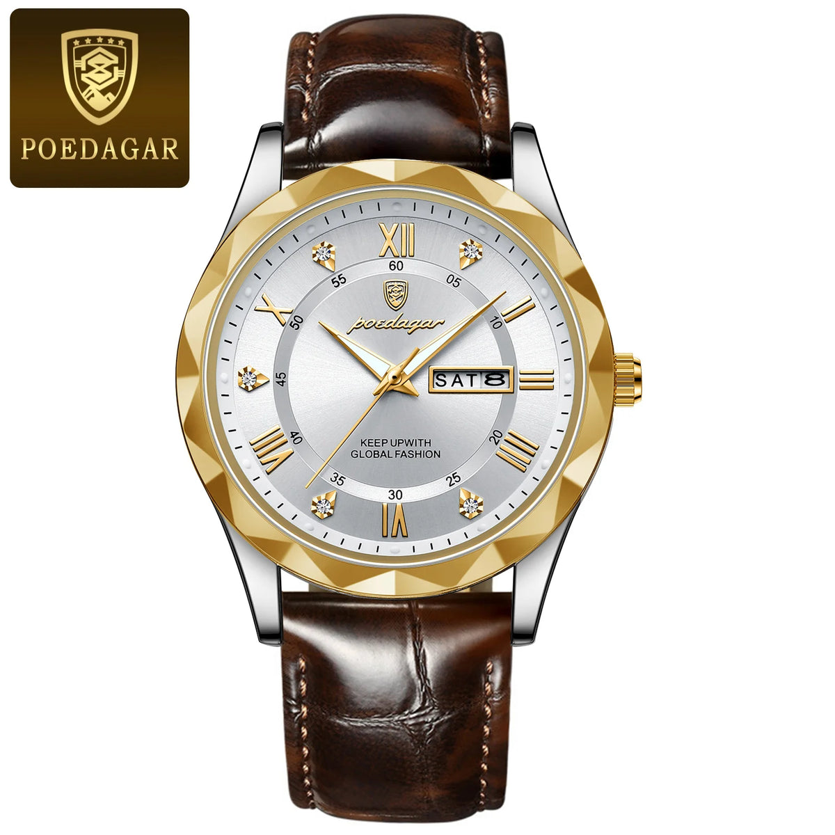 Reloj de pulsera para hombre POEDAGAR, diseño moderno, resistente al agua, luminoso, con calendario semanal, cuarzo, correa de piel, estilo ejecutivo