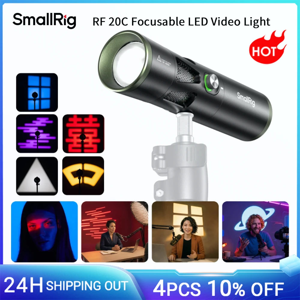 SmallRig RF 20C RGB Linterna LED Portátil para Fotografía, 20W, Regulable, 5 Colores, con 20 Filtros de Luz con Patrones, 10000mAh, para Video